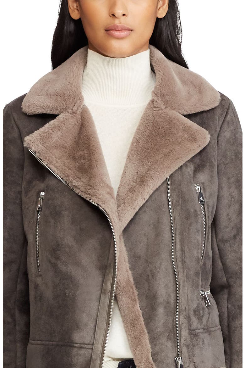 Faux Shearling Moto Jacket, Alternate, color, GREY