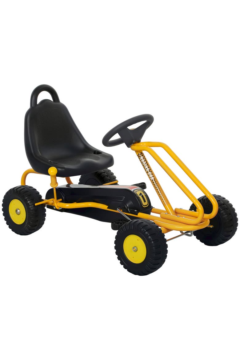 Kids 4-Wheel Pedal Go Kart, Adjustable Seat, Hand Brake, Outdoor Racer, Yellow, Main, color, Yellow