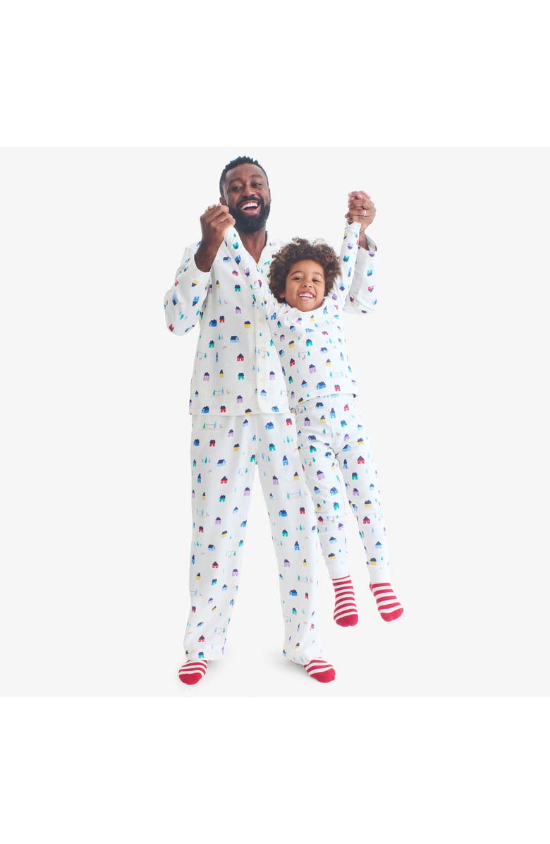 Primary Adult Flannel Holiday Pj Top, Alternate, color, Ivory Winter Village