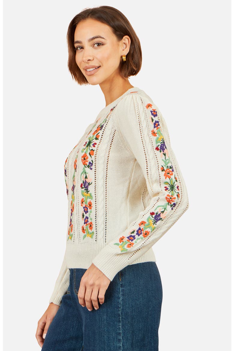 Floral Embroidery Cable Jumper, Alternate, color, Ivory