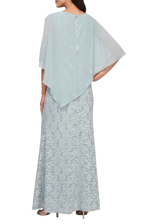 Shop Sl Fashions Beaded Lace & Chiffon Capelet Gown In Sage