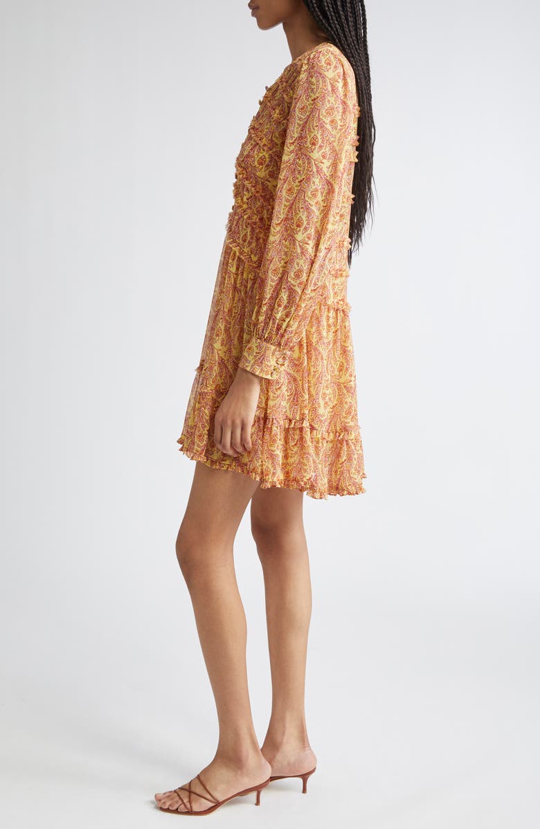 Cinq à Sept Rivie Charming Paisley Long Sleeve Minidress, Alternate, color, Lemon Grass Multi