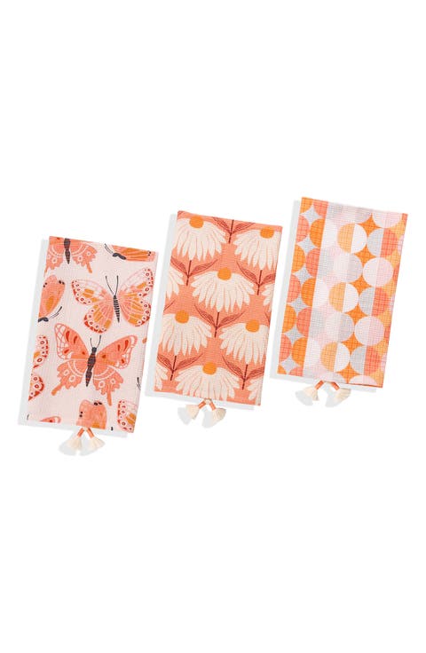 Marigold Flutter Set of 3 Cotton Waffle Kitchen Towels