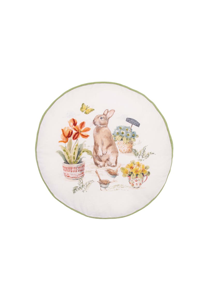Bunny Garden Graphic Print Round Throw Pillow, 16" x 16", Main, color, Beige