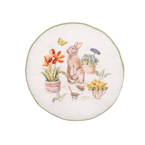 Bunny Garden Graphic Print Round Throw Pillow, 16" x 16"