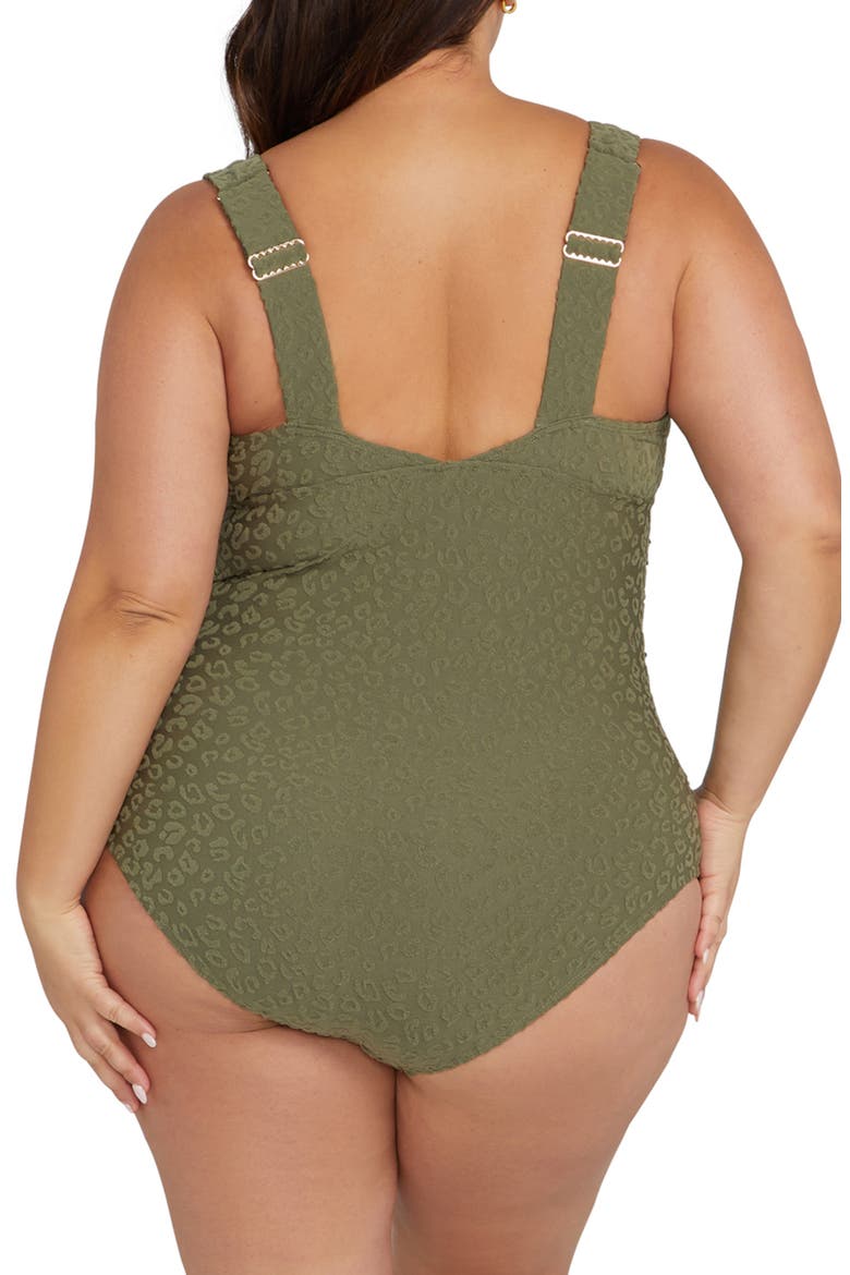 Magritte Flocked One-Piece Swimsuit, Alternate, color, KHAKI
