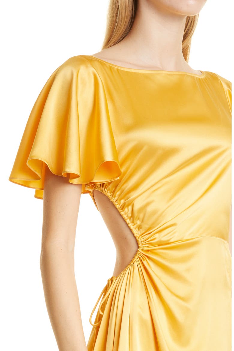 Patti High-Low Cutout Silk Dress, Alternate, color, SUNSET