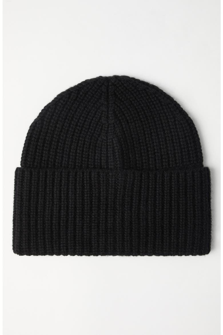 Cashmere English rib beanie, Alternate, color, Black