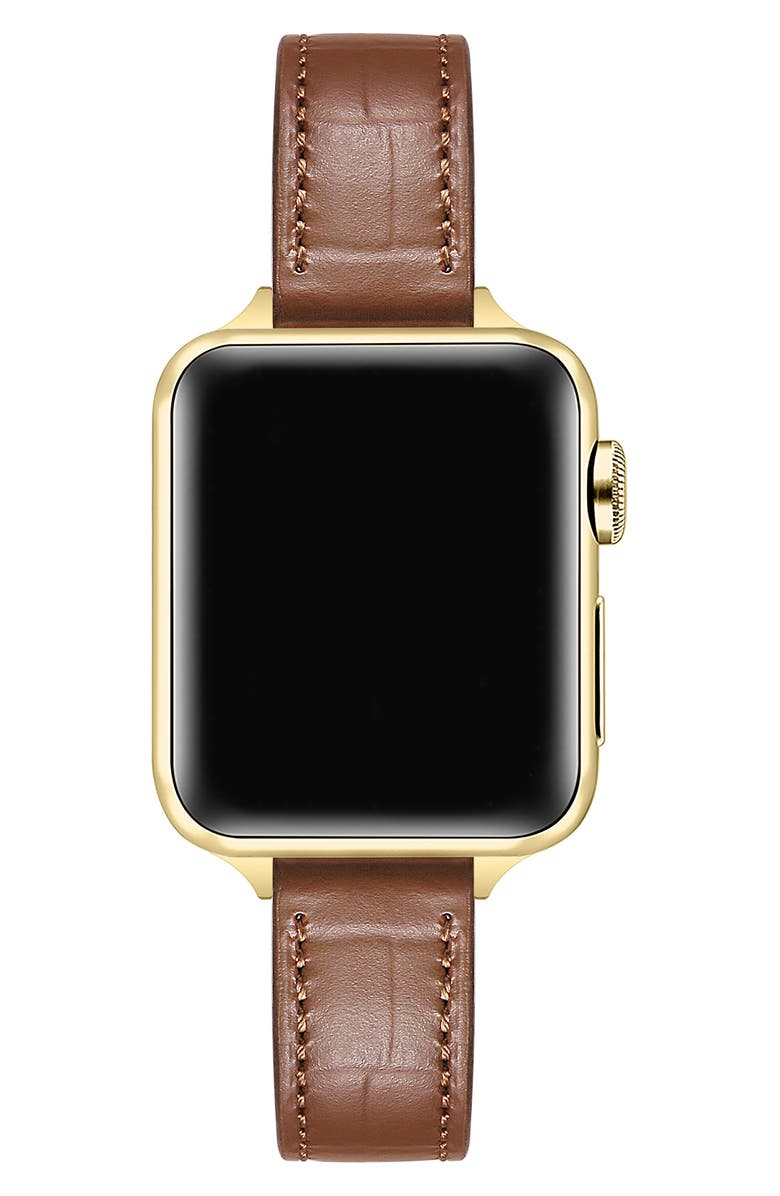 Posh Tech Carmen Skinny Croc Embossed Leather Apple Watch<sup>®</sup> Watchband, Alternate, color, Rustic Caramel
