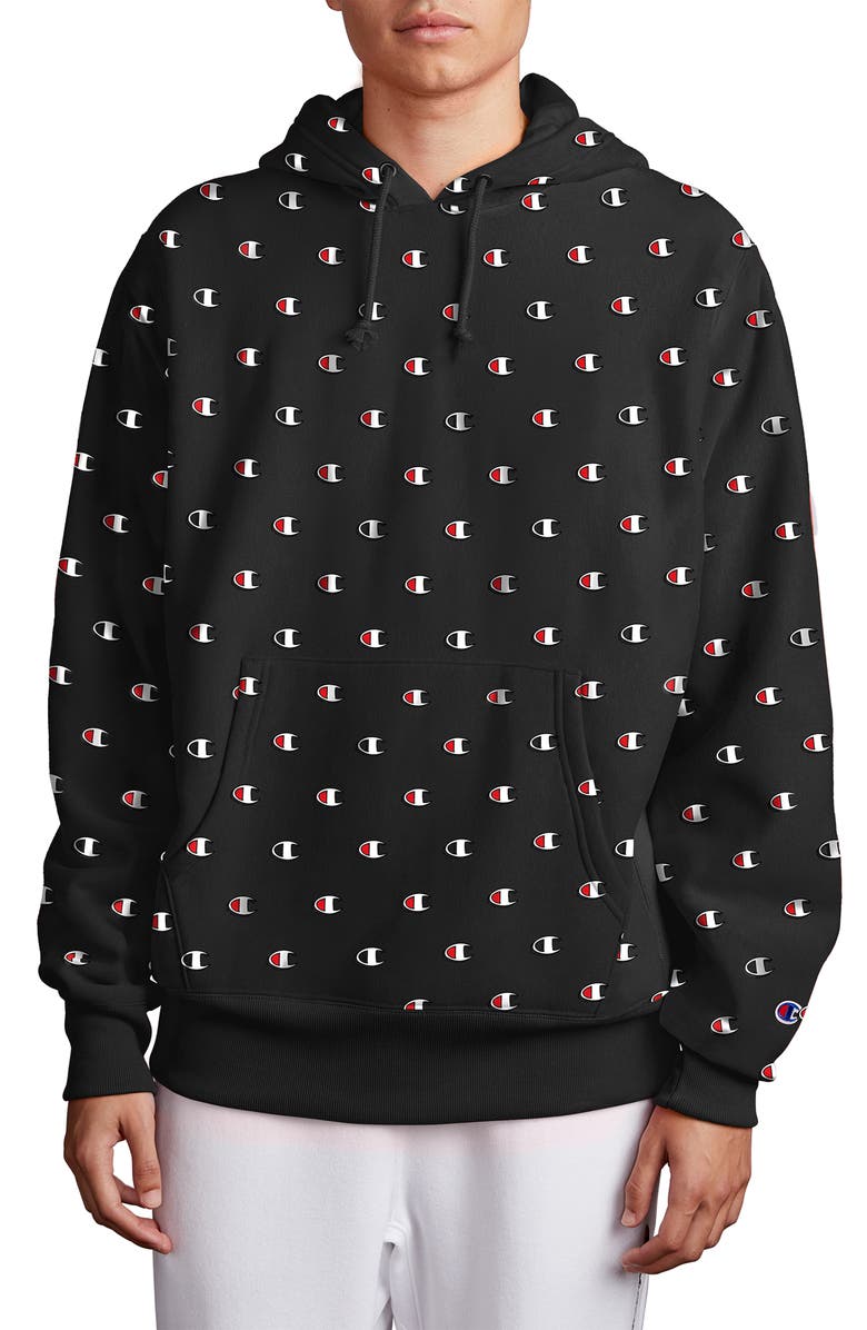 Champion Logo Print Hooded Sweatshirt, Main, color, 