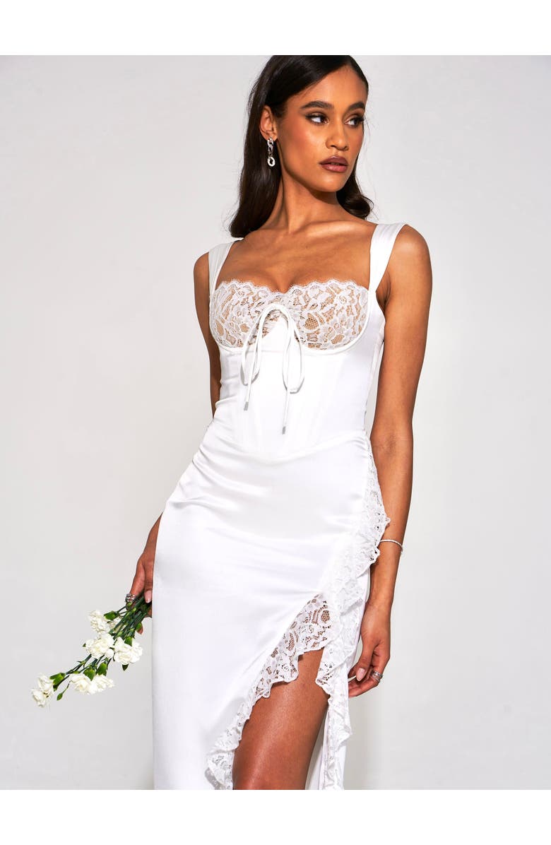 Miss Circle Fraddie Lace Satin Maxi Corset Dress, Alternate, color, White