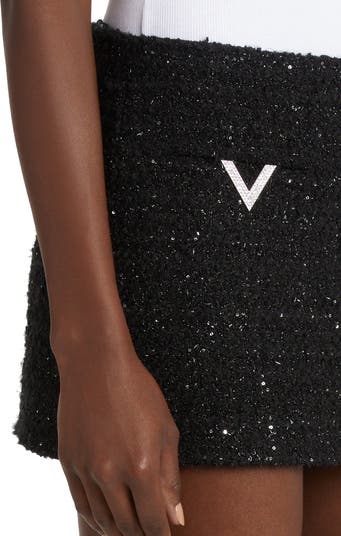 Valentino Garavani Crystal V-Detail Metallic Tweed Miniskirt