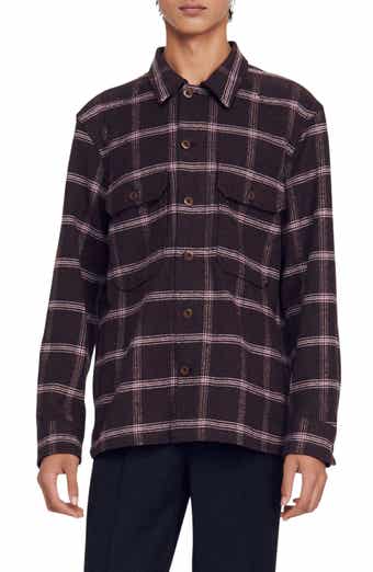 SANDRO Plaid Cotton & Wool Flannel Button-Up Overshirt