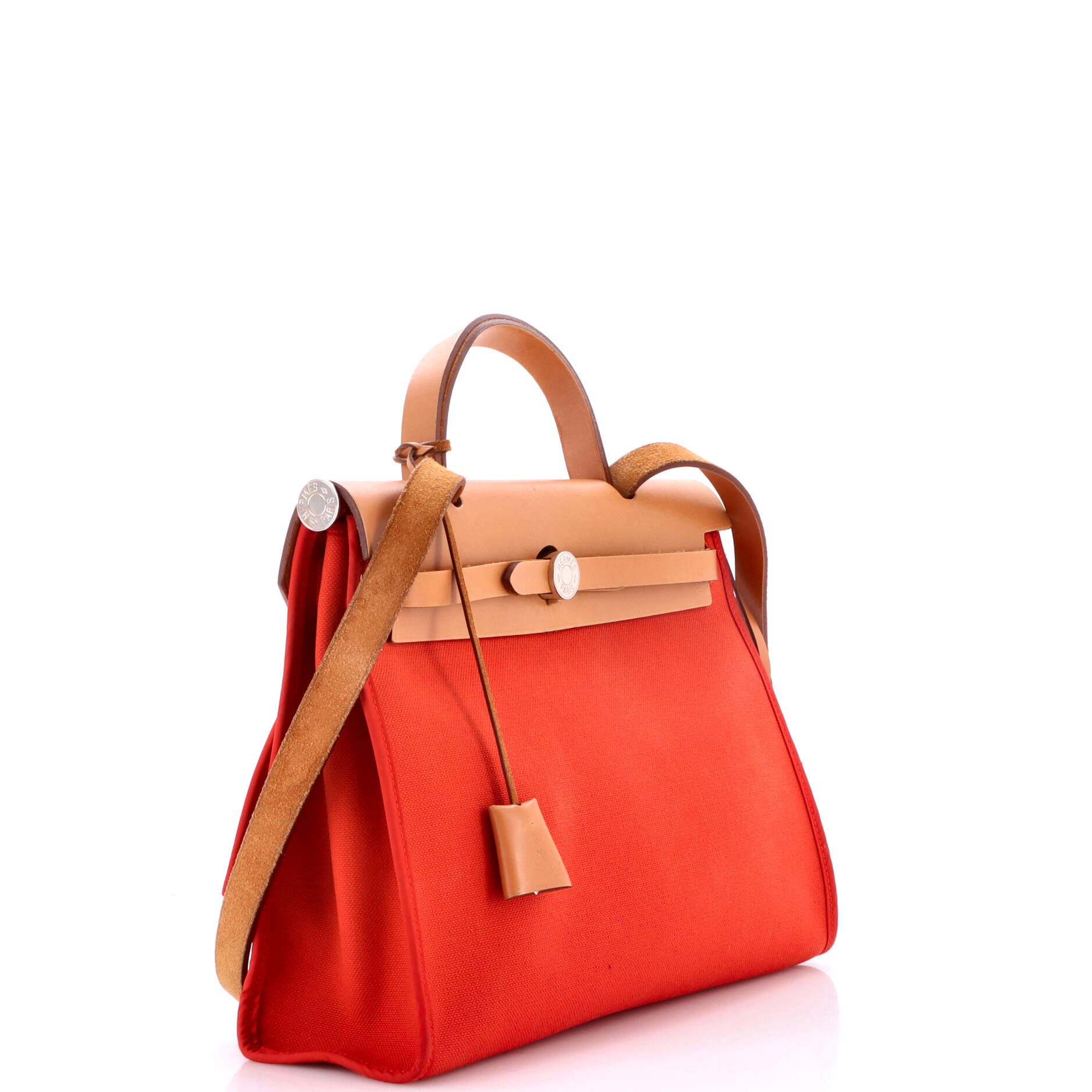 Pre-Owned Hermes Herbag Zip Leather and Toile 31, Alternate, color, Rouge Tomate