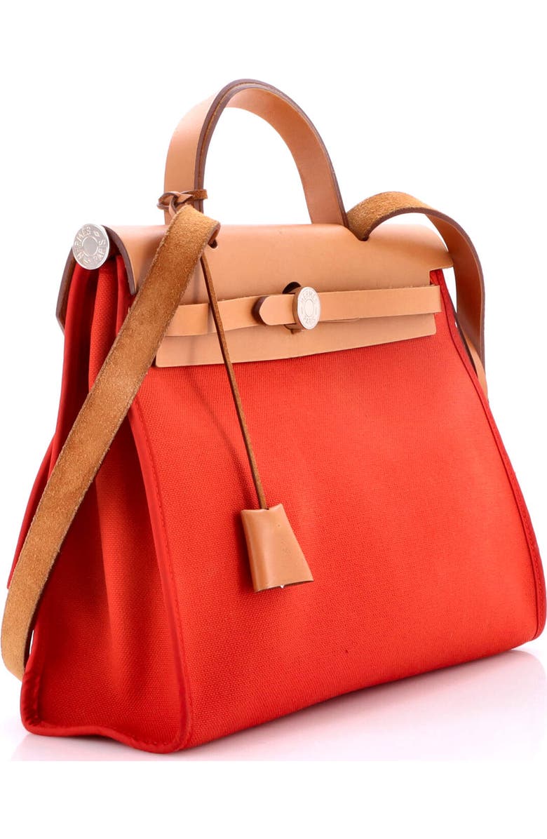 Pre-Owned Hermes Herbag Zip Leather and Toile 31, Alternate, color, Rouge Tomate