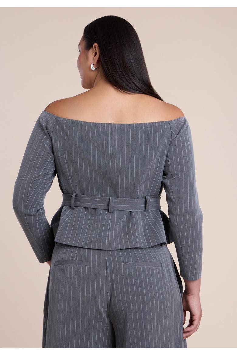 Off The Shoulder Belted Blazer Top, Alternate, color, DARK HEATHER GREY