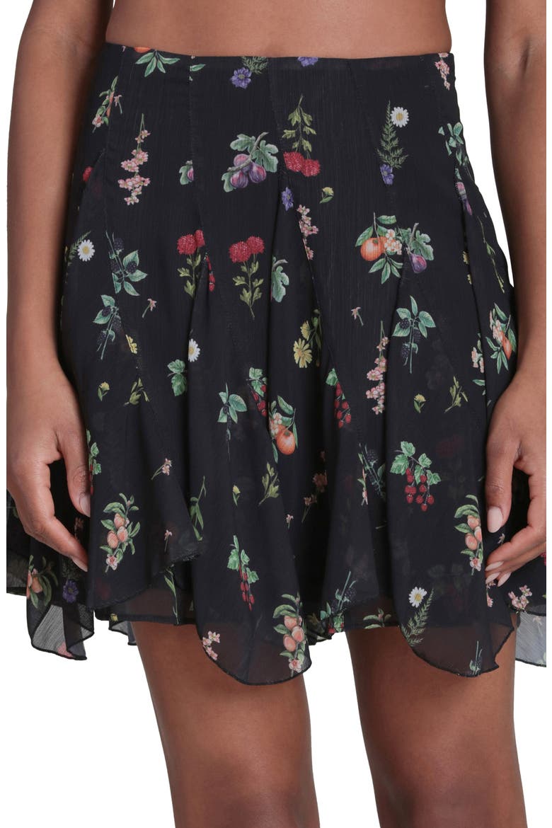 Floral Print Ruffle Miniskirt, Alternate, color, BLACK BOTANICAL
