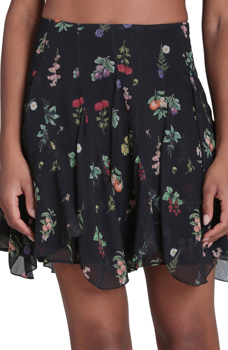 Avec Les Filles Floral Print Ruffle Miniskirt, Alternate, color, Black Botanical