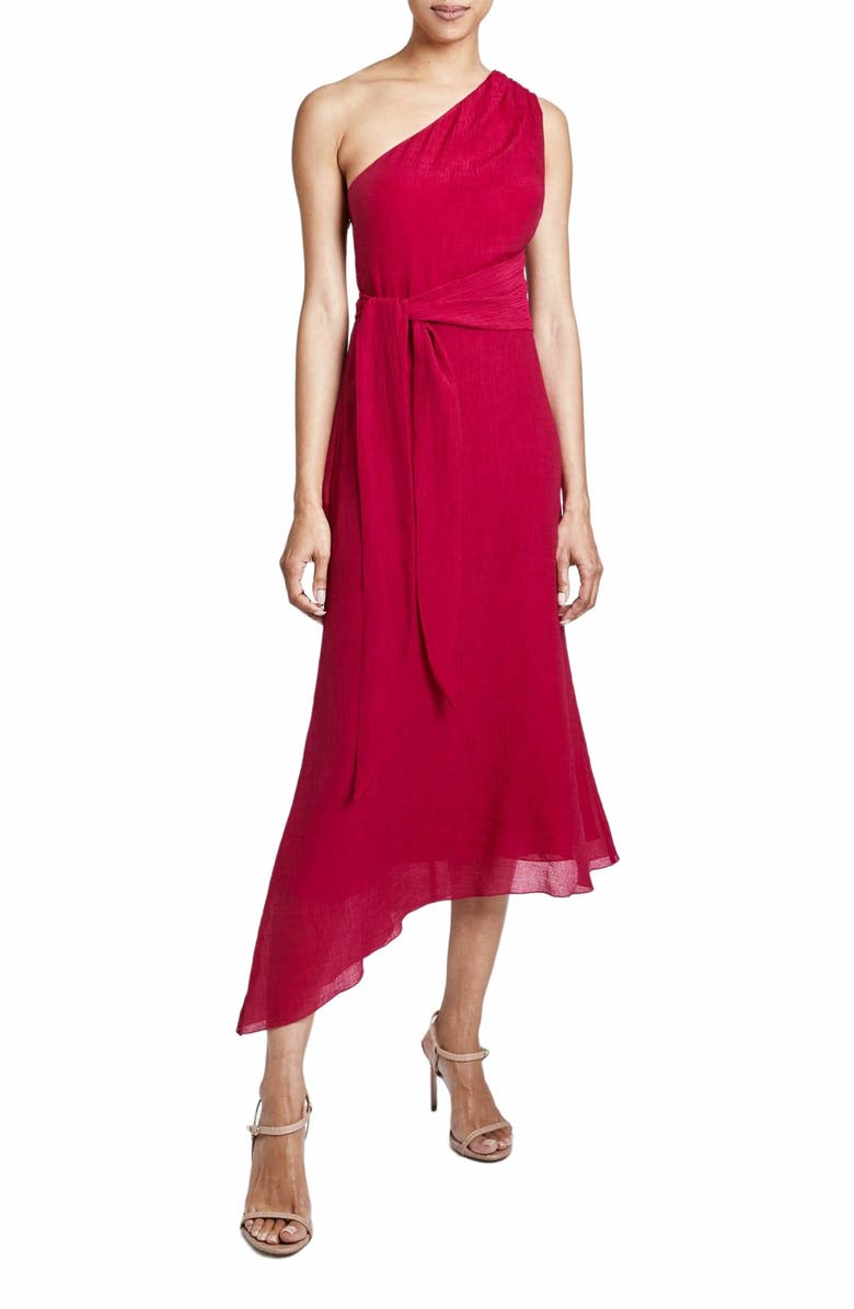 Santorelli Regana One-Shoulder Sleeveless Faux Wrap Dress, Main, color, Raspberry