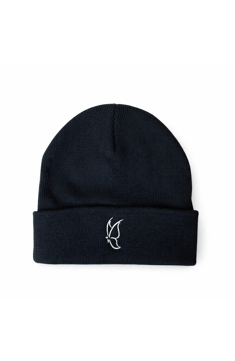 Conscious Ink Semicolon Butterfly Manifest Beanie, Main, color, Black