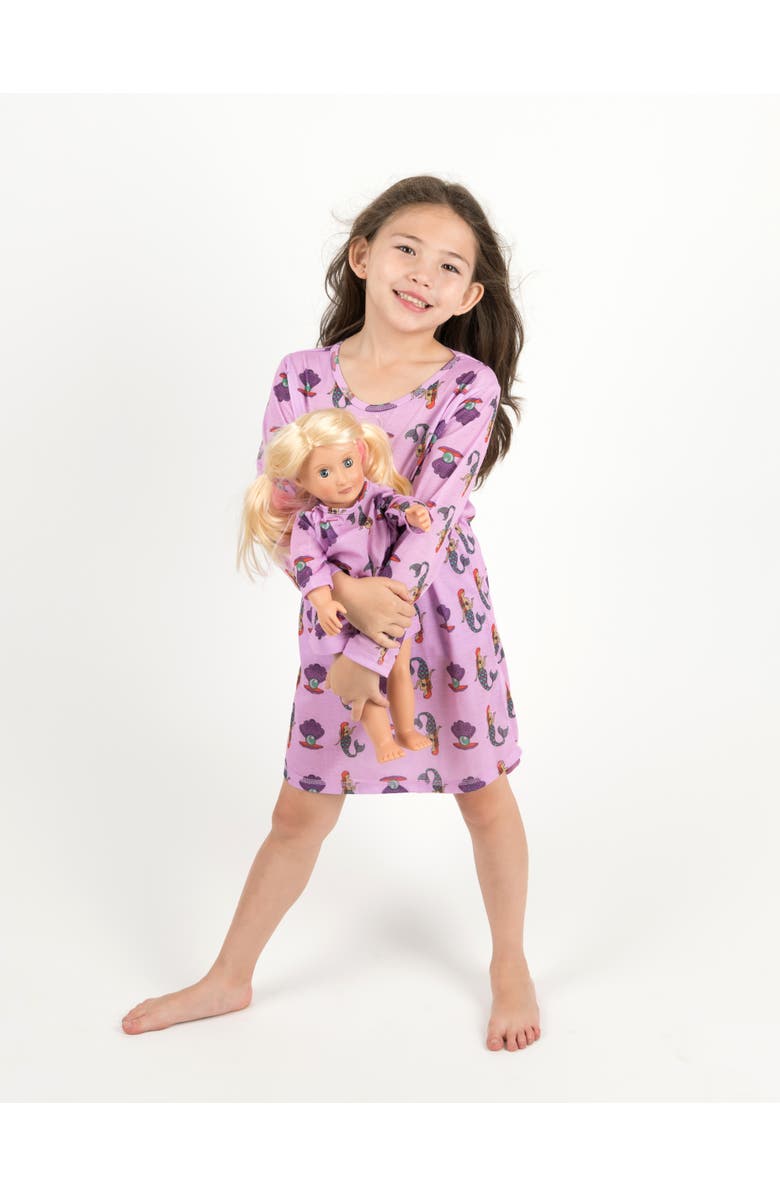 Leveret Girls Long Sleeve Nightgown with Matching Doll Nightgown, Printed Design, Alternate, color, Mermaid