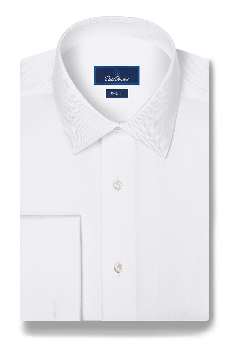 Regular Fit Solid Herringbone Formal Shirt, Main, color, WHITE
