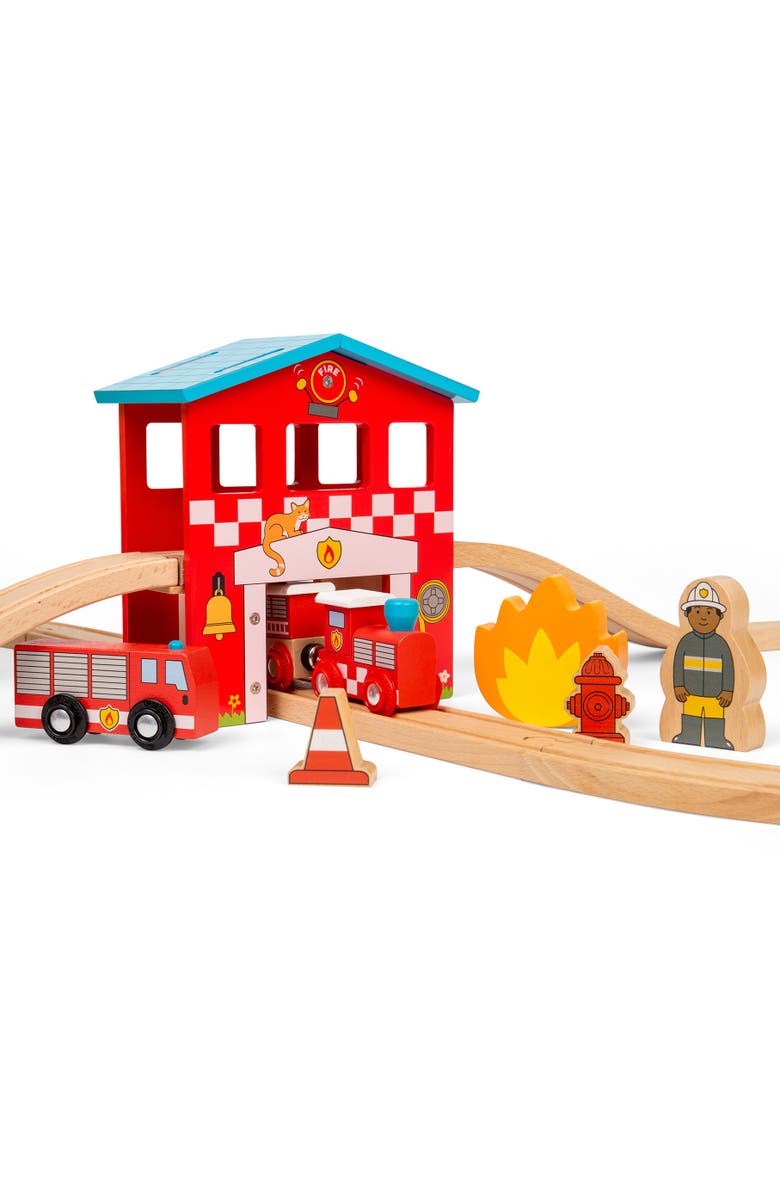 Bigjigs Rail Fire Station Train Set, Alternate, color, Brown
