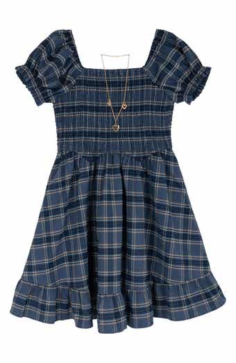Kids' Plaid Smocked Dress & Necklace Set