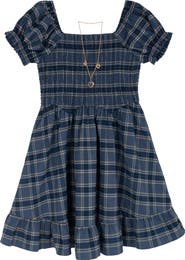 Rare Editions Kids' Plaid Smocked Dress & Necklace Set