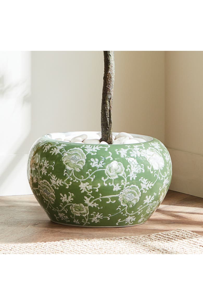 Green & White Chinoiserie Large Imperial Lotus Planter, Alternate, color, Green