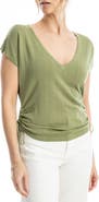 MAX STUDIO Side Ruched Short Sleeve V-Neck Sweater