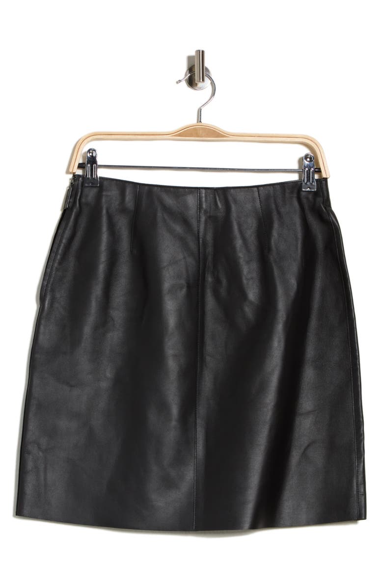 Longchamp Lambskin Leather Miniskirt, Alternate, color, Black