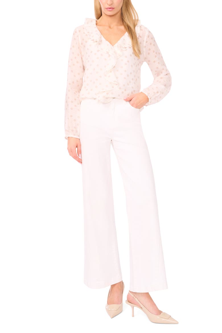 Polka Dot Ruffle Trim Top, Alternate, color, CLAY