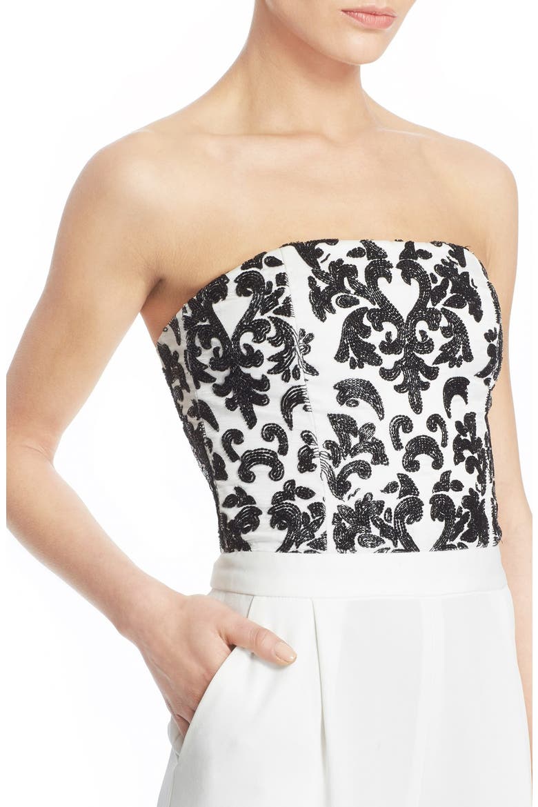 'Jeri' Beaded Jumpsuit, Alternate, color, OFF WHITE/ BLACK