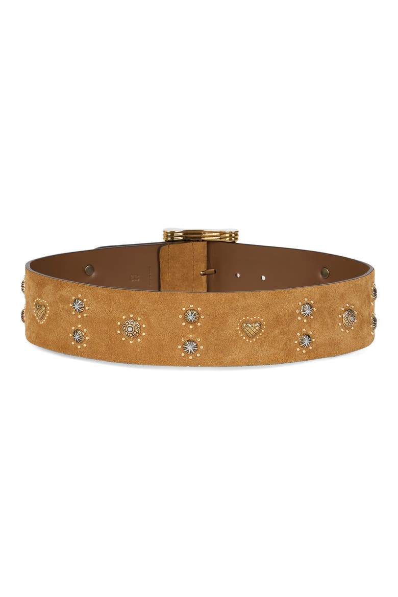 Studded Suede Belt, Alternate, color, BROWN