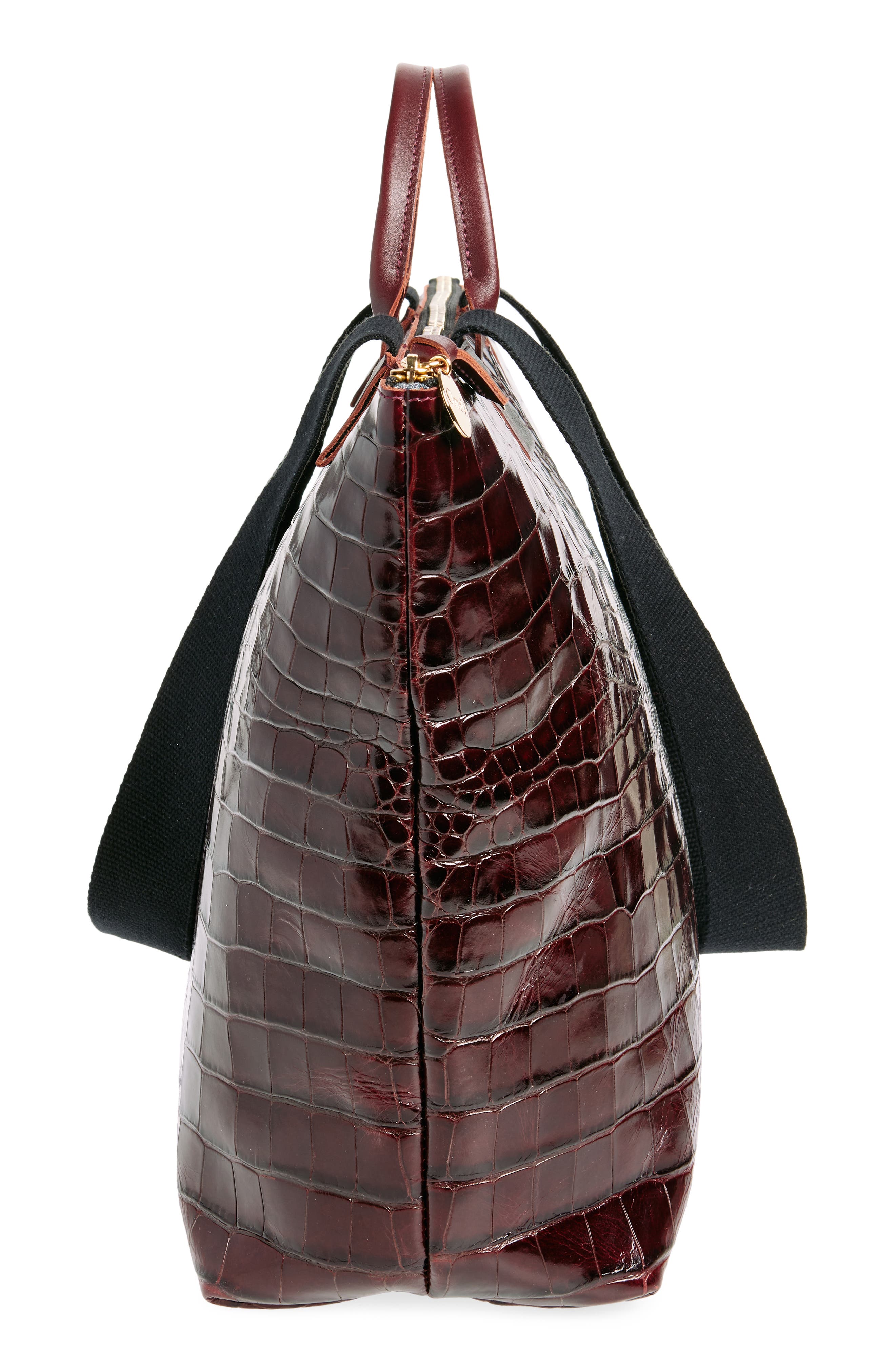 Clare V. Le Zip Sac Croc Embossed Leather Tote, Alternate, color, 