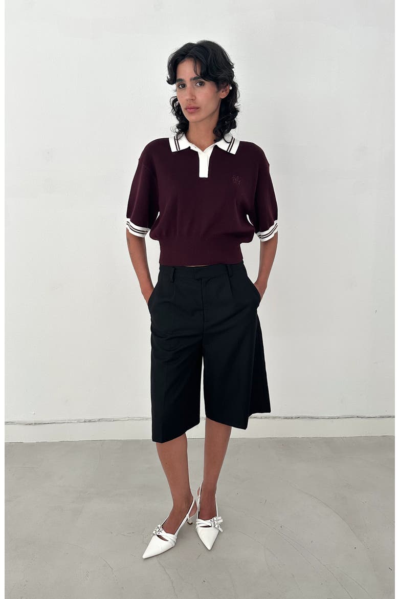 Remy Cropped Polo Knit Top, Alternate, color, Burgundy