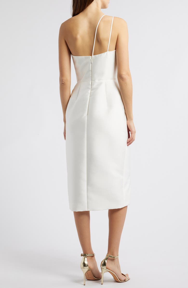 Amsale One-Shoulder Bow Detail Cocktail Sheath Midi Dress, Alternate, color, Ivory