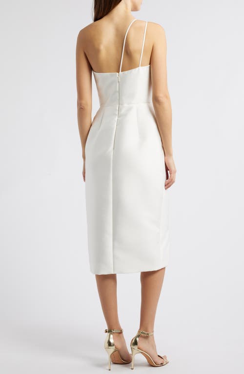Amsale One Shoulder Wrap Bow Midi Dress In Ivory