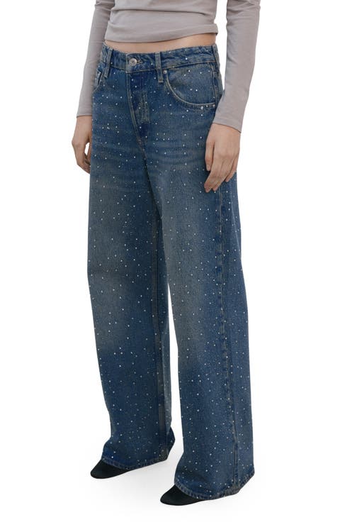 Rhinestone Wide Leg Jeans