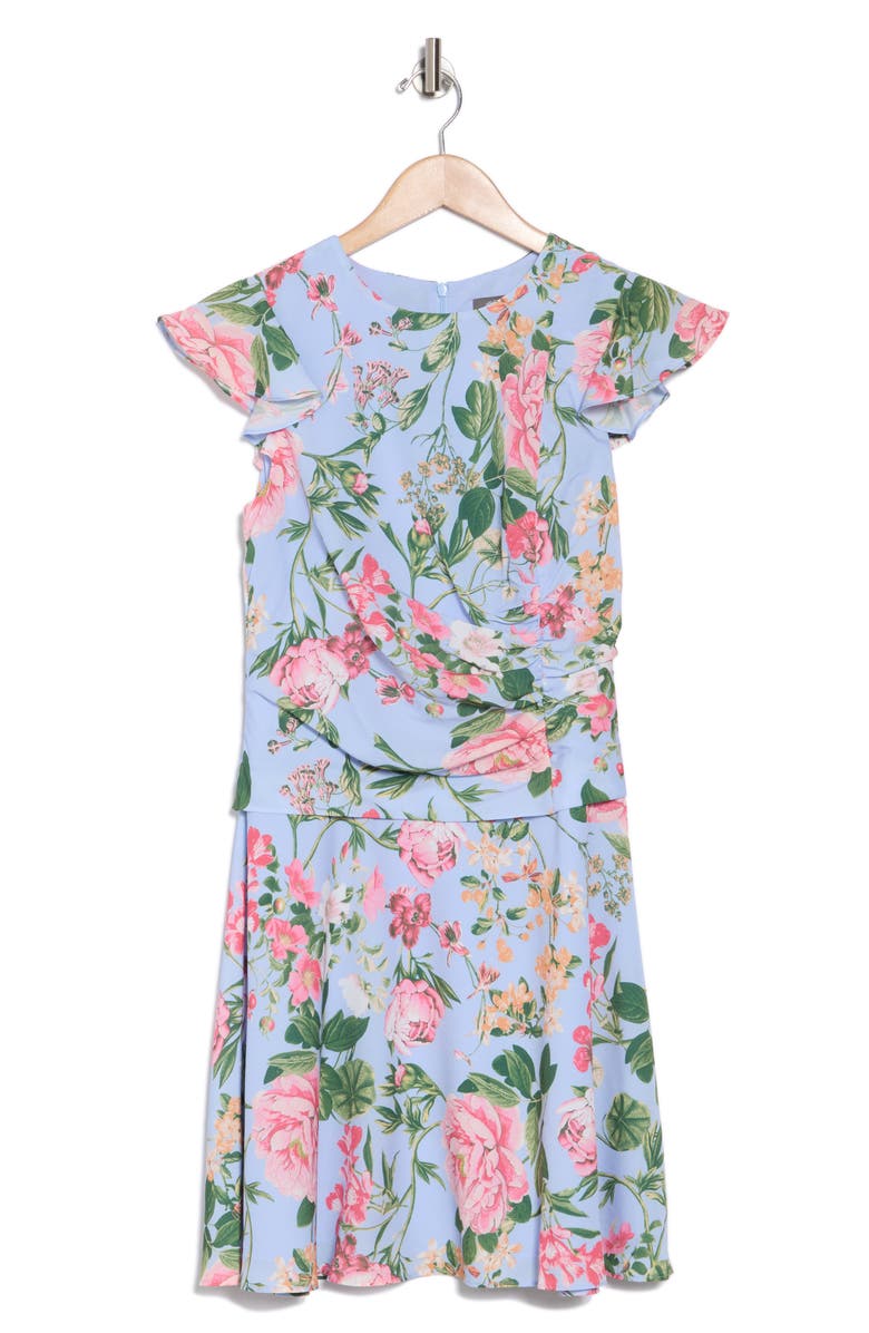 Vince Camuto Shirred Flutter Sleeve Dress, Alternate, color, Blue Multi