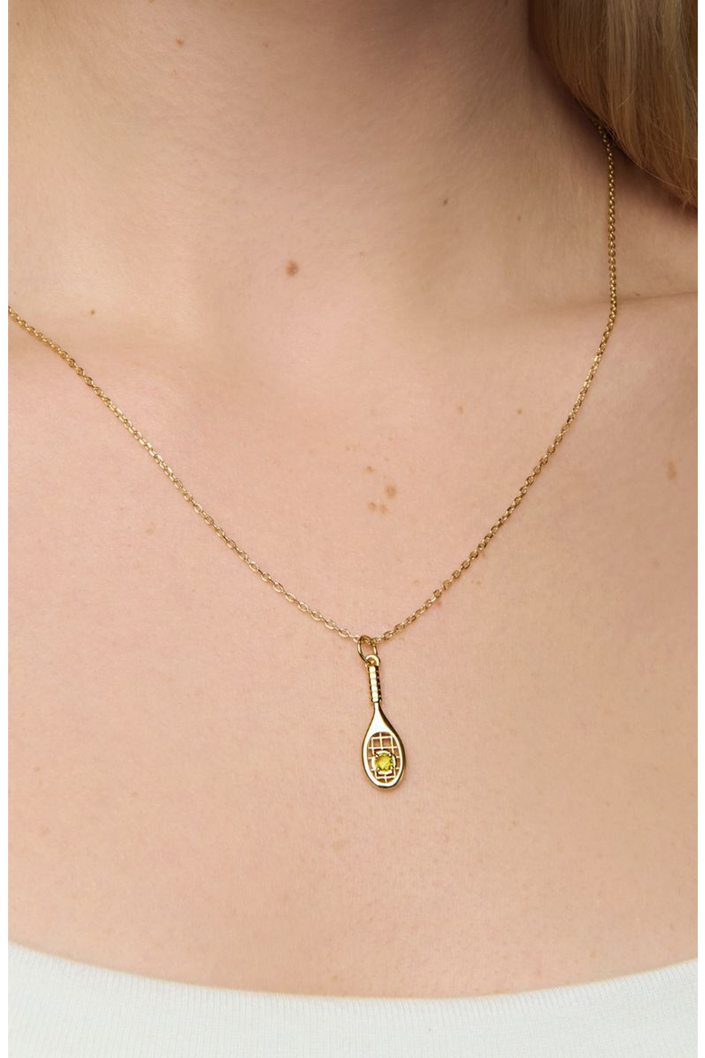 Tennis Racket Charm Necklace, Alternate, color, Metallic Gold