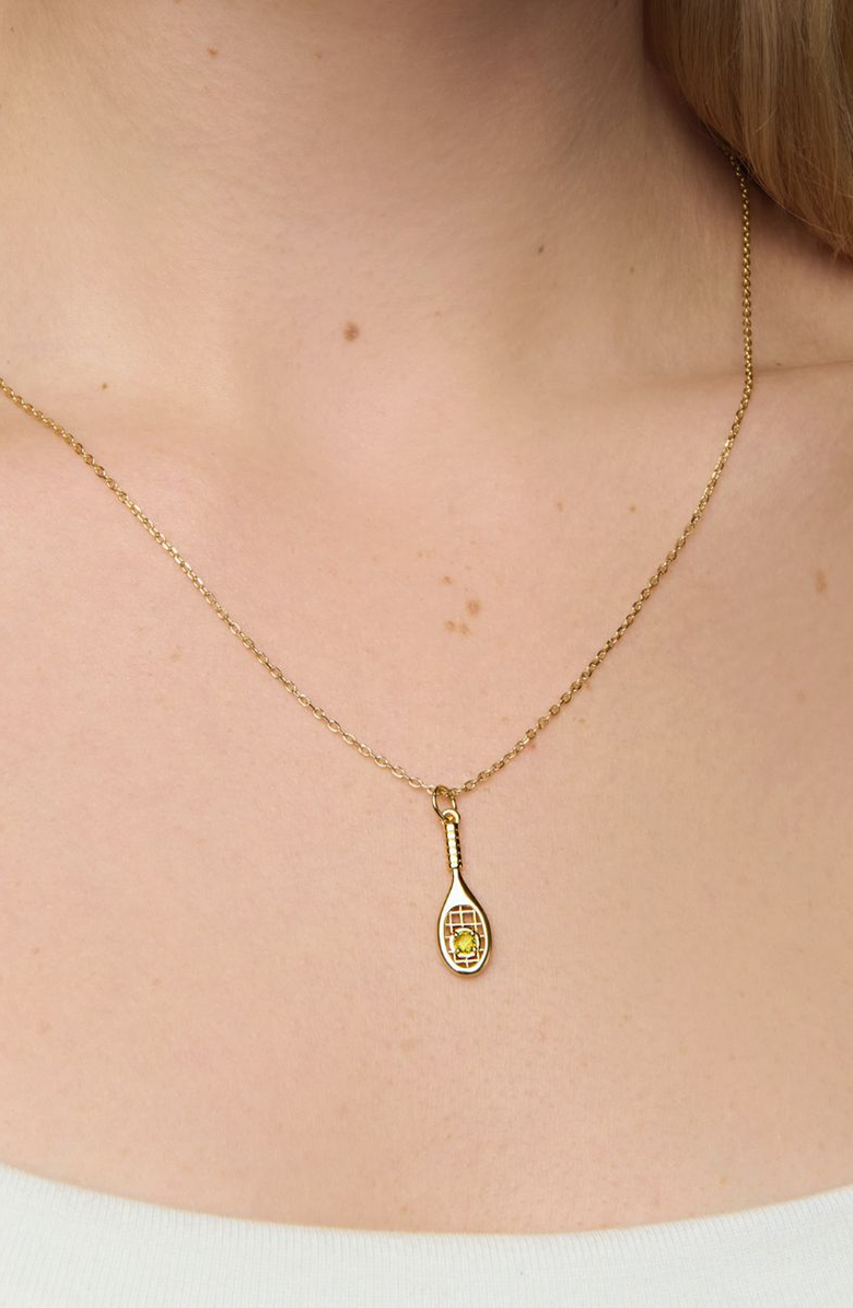 Little Sky Stone Tennis Racket Charm Necklace, Alternate, color, Metallic Gold