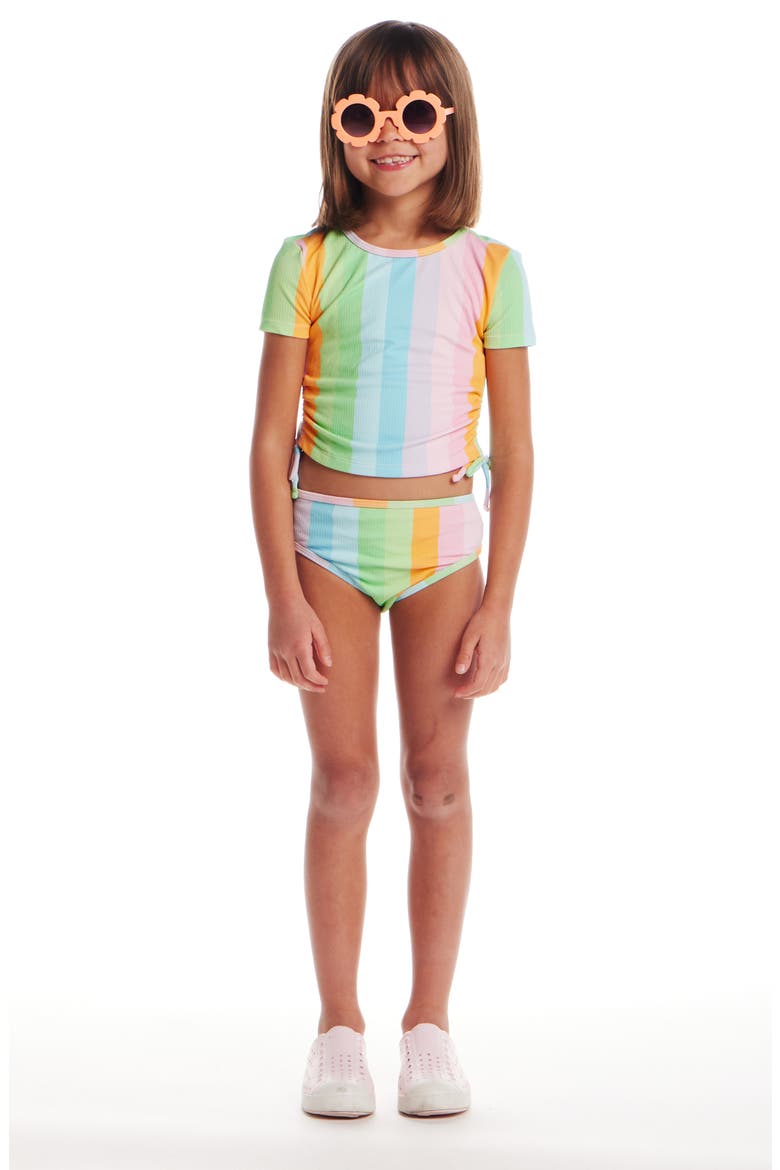 Kids' Short Sleeve Two-Piece Rashguard Swimsuit, Alternate, color, PINK MULTI