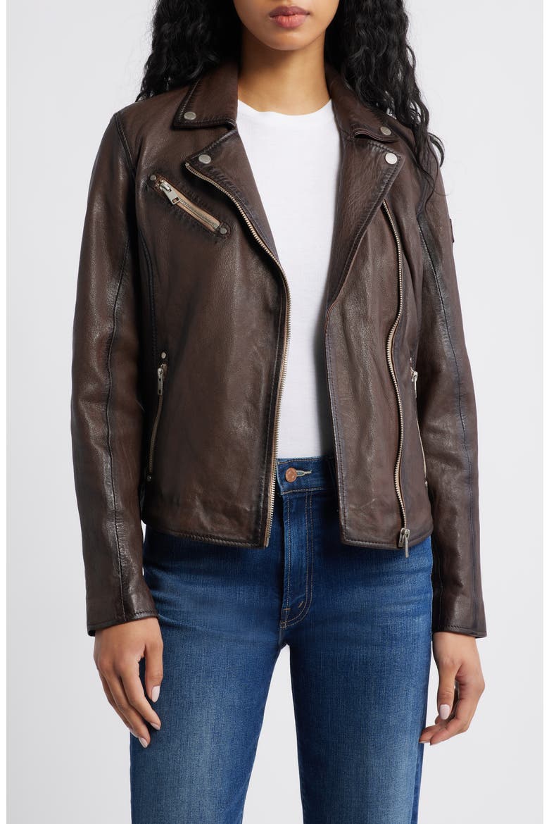 Sofia Lambskin Moto Jacket, Main, color, BROWN
