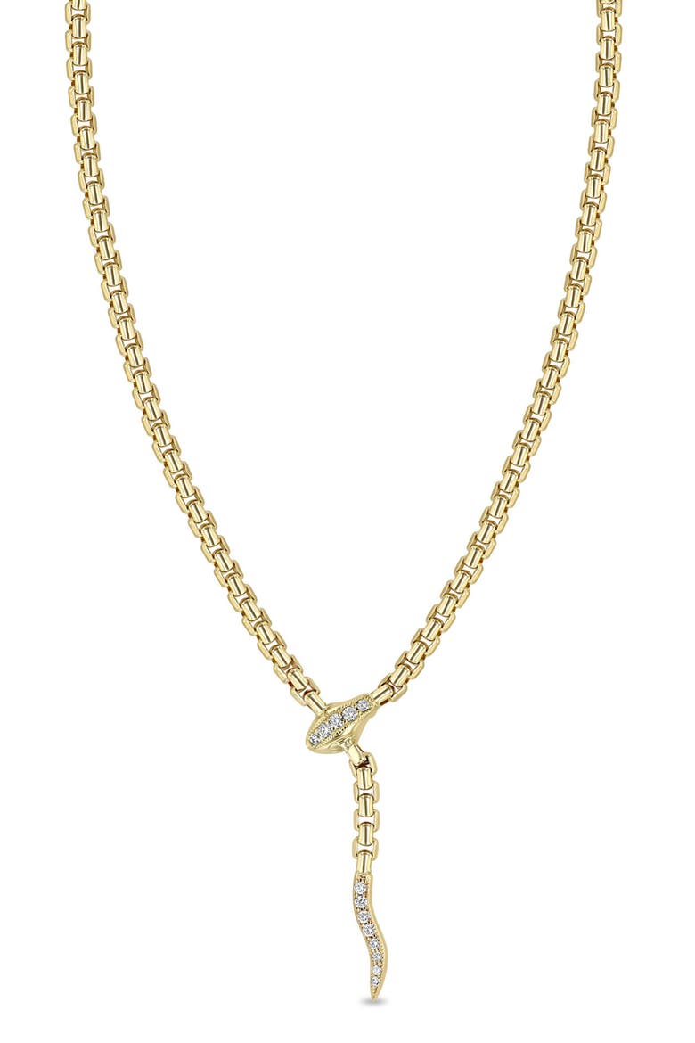 Pavé Diamond Snake Box Chain Necklace, Main, color, YELLOW GOLD