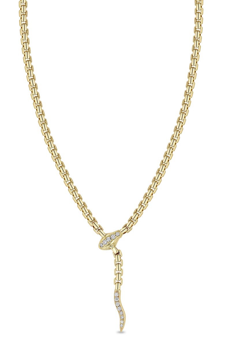 Zoë Chicco Pavé Diamond Snake Box Chain Necklace, Main, color, Yellow Gold