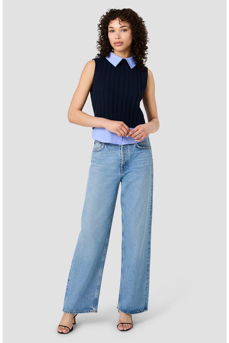 Aleyna Ribbed Sweater Vest, Alternate, color, ALEYNA KNIT W/ COMBO POPLIN