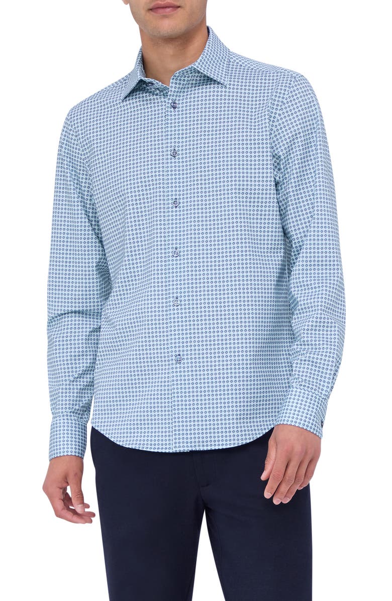 Bugatchi James OoohCotton<sup>®</sup> Neat Floral Button-Up Shirt, Main, color, Menthol