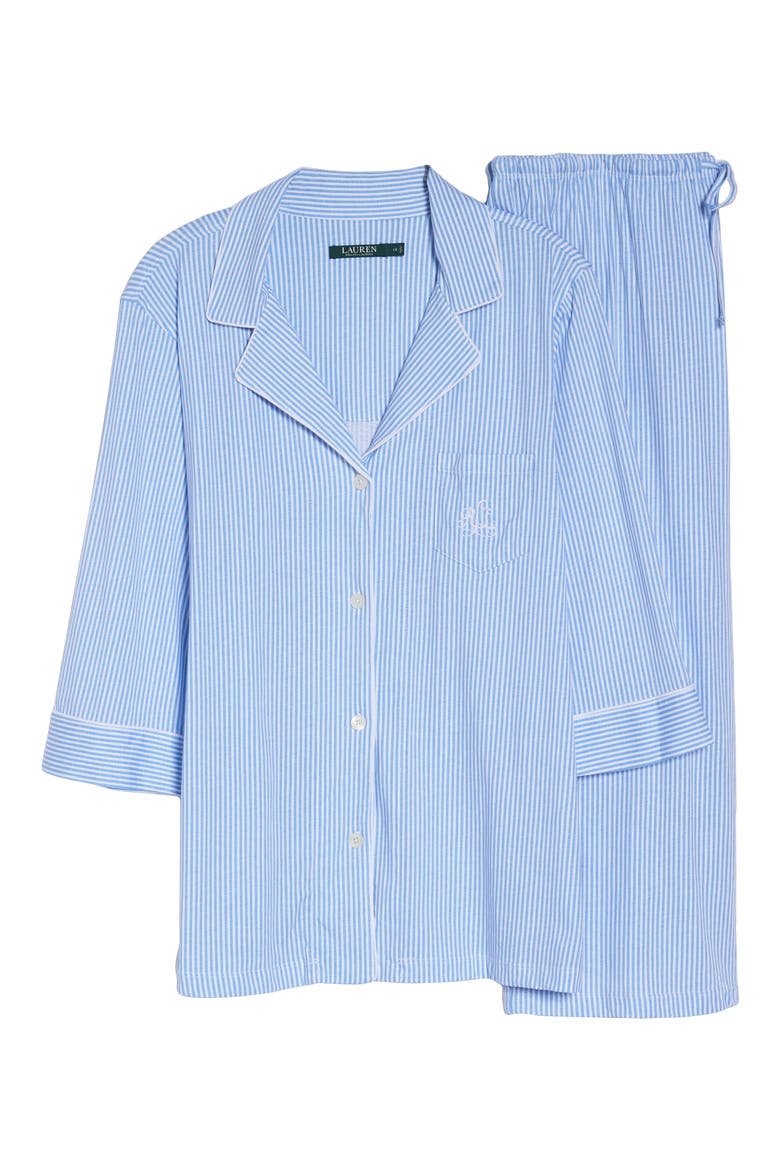 Knit Crop Pajamas, Alternate, color, CARISSA BLUE/ WHITE STRIPE